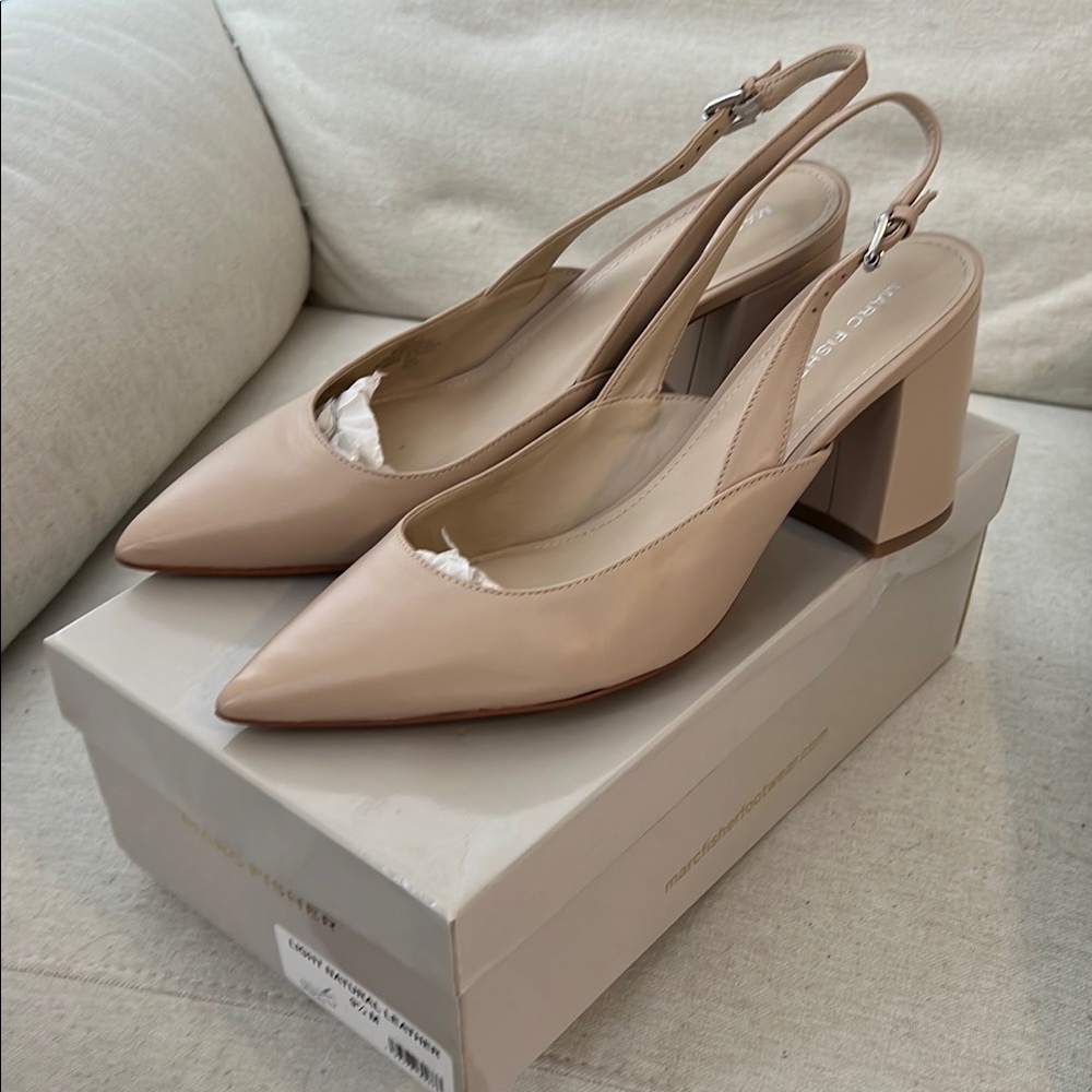 Marc Fisher, MFMAJER, Light Natural Leather Slingback Heels, 9 1/2